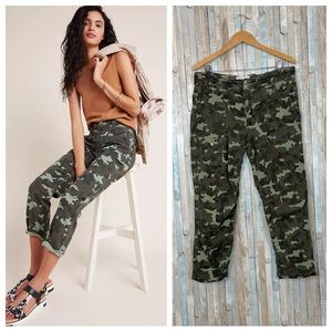 Anthropologie 32P 32 Green Wanderer Camo Print Cargo Pants Relaxed Straight Leg